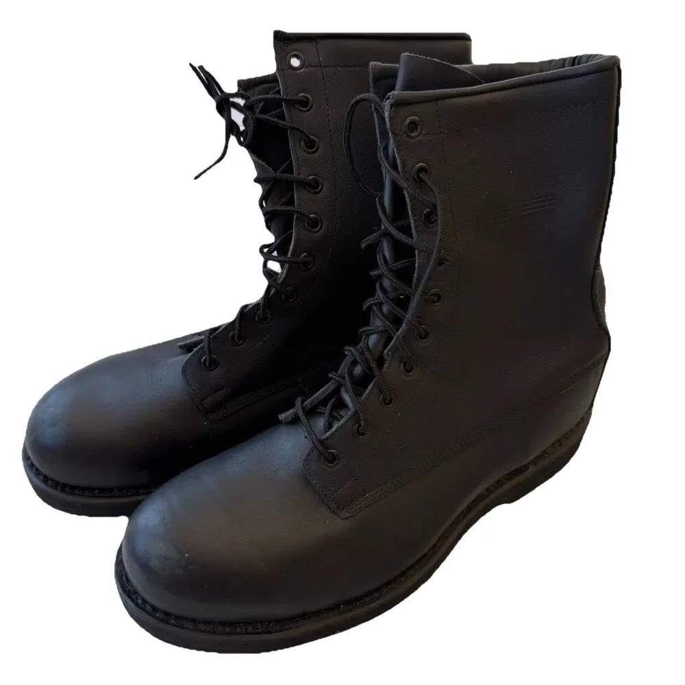 Addison Shoe Steel Toe Leather Combat Boots Men's US 10.5 R Vibram Soles Black
